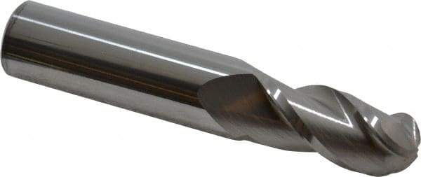 Accupro - 11/16" Diam, 1-1/2" LOC, 3 Flute Solid Carbide Ball End Mill - Uncoated, Single End, 4" OAL, 3/4" Shank Diam, Spiral Flute - Eagle Tool & Supply