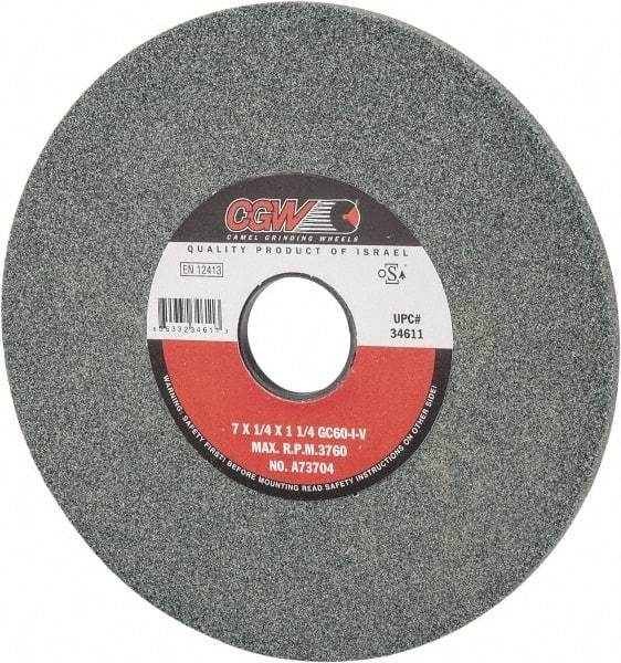 Camel Grinding Wheels - 7" Diam x 1-1/4" Hole x 1/4" Thick, I Hardness, 60 Grit Surface Grinding Wheel - Silicon Carbide, Type 1, Medium Grade, 3,760 Max RPM, Vitrified Bond, No Recess - Eagle Tool & Supply