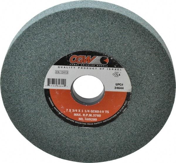 Camel Grinding Wheels - 7" Diam x 1-1/4" Hole x 3/4" Thick, I Hardness, 60 Grit Surface Grinding Wheel - Silicon Carbide, Type 5, Medium Grade, 3,760 Max RPM, Vitrified Bond, One-Side Recess - Eagle Tool & Supply