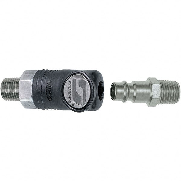 Dynabrade - 2 Piece 1/4" Body 1/4 NPT 150 psi Composite Industrial Pneumatic Coupling Plug Set - Eagle Tool & Supply