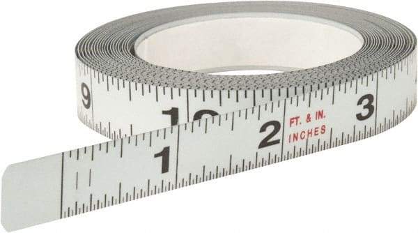 Starrett - 12 Ft. Long x 1/2 Inch Wide, 1/32 and 1/16 Inch Graduation, White, Steel Adhesive Tape Measure - Eagle Tool & Supply
