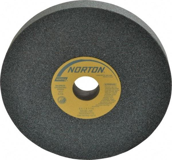 Norton - 8" Diam x 1-1/4" Hole x 1" Thick, J Hardness, 60 Grit Surface Grinding Wheel - Silicon Carbide, Type 1, Medium Grade, 3,600 Max RPM, Vitrified Bond, No Recess - Eagle Tool & Supply
