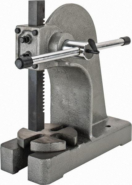 Interstate - 1-5/8" Ram, 6" Throat Depth, 2 Ton Manual Arbor Press - 8-1/2" Max Work Height x 12" Max Work Width, Single Leverage, 6-3/4" Base Width x 17" Base Depth - Eagle Tool & Supply