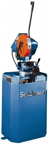 Scotchman - 2 Cutting Speeds, 10-3/4" Blade Diam, Cold Saw - 30 & 60 RPM Blade Speed, Floor Machine, 3 Phase, Compatible with Ferrous Material - Eagle Tool & Supply