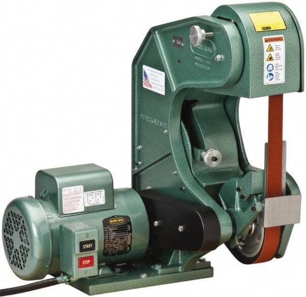 Burr King - 60 Inch Long x 1-1/2 Inch Wide Belt Grinder - 1.5 hp, 120 Volts, Vertical Belt, 800 to 8,000 Ft. per Min Belt Speed - Eagle Tool & Supply