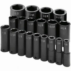 SK - 1/2" Drive Deep Impact Socket Set - 3/8 to 1-1/2", Inch Measurement Standard - Eagle Tool & Supply