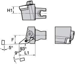 Kennametal - Left Hand Cut, Size KM25, VN.. Insert Compatiblity, External Modular Turning & Profiling Cutting Unit Head - 16mm Ctr to Cutting Edge, 30mm Head Length, Through Coolant, Series Kenloc - Eagle Tool & Supply
