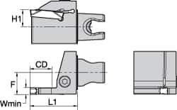 Kennametal - A4..03.. Insert, 30mm Head Length, 3mm Min Groove Width, Modular Grooving Cutting Unit Head - Left Hand Cut, System Size KM25, Series A4 - Eagle Tool & Supply