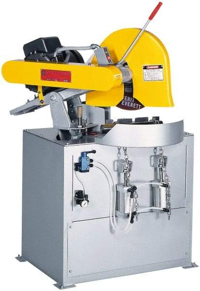 Everett - 20 or 22" Blade Diam, 1" Arbor Hole, Miter Chop & Cutoff Saw - 3 Phase, 20 hp, 230 Volts, 3" in Solids at 90°, 2-1/2" in Solids at 45° - Eagle Tool & Supply