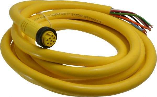 Brad Harrison - 7 Amp, Female Straight to Pigtail Cordset Sensor and Receptacle - 600 Volt, 3.66m Cable Length, IP67 Ingress Rating - Eagle Tool & Supply