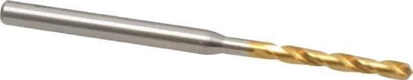 OSG - #43 130° Spiral Flute Cobalt Screw Machine Drill Bit - TiN Finish, Right Hand Cut, 3/4" Flute Length, 2" OAL, Standard Point, Straight Shank - Eagle Tool & Supply