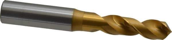 OSG - 13.5001mm 120° Spiral Flute Vanadium High Speed Steel Screw Machine Drill Bit - TiN Finish, Right Hand Cut, 54mm Flute Length, 114mm OAL, Faceted Point, Straight Shank - Eagle Tool & Supply