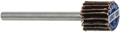 Merit Abrasives - 3/8" Diam x 3/8" Face Width, Fine Aluminum Oxide Coated Mounted Flap Wheel - 1/8" Shank Mount, 120 Grit, Cloth Backing, 40,000 Max RPM - Eagle Tool & Supply