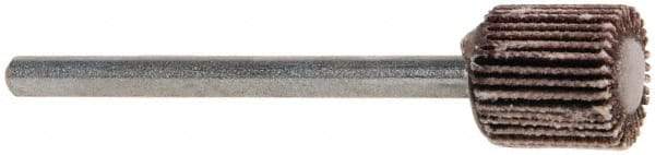 Merit Abrasives - 3/8" Diam x 3/8" Face Width, Very Fine Aluminum Oxide Coated Mounted Flap Wheel - 1/8" Shank Mount, 180 Grit, Cloth Backing, 40,000 Max RPM - Eagle Tool & Supply