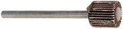 Merit Abrasives - 3/8" Diam x 3/8" Face Width, Very Fine Aluminum Oxide Coated Mounted Flap Wheel - 1/8" Shank Mount, 180 Grit, Cloth Backing, 40,000 Max RPM - Eagle Tool & Supply