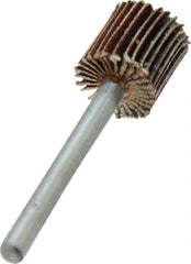 Merit Abrasives - 3/8" Diam x 3/8" Face Width, Extra Fine Aluminum Oxide Coated Mounted Flap Wheel - 1/8" Shank Mount, 320 Grit, Cloth Backing, 40,000 Max RPM - Eagle Tool & Supply