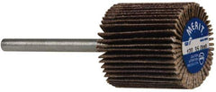 Merit Abrasives - 3/4" Diam x 3/4" Face Width, Fine Aluminum Oxide Coated Mounted Flap Wheel - 1/8" Shank Mount, 120 Grit, Cloth Backing, 35,000 Max RPM - Eagle Tool & Supply