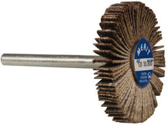 Merit Abrasives - 1-3/16" Diam x 3/16" Face Width, Fine Aluminum Oxide Coated Mounted Flap Wheel - 1/8" Shank Mount, 120 Grit, Cloth Backing, 30,000 Max RPM - Eagle Tool & Supply