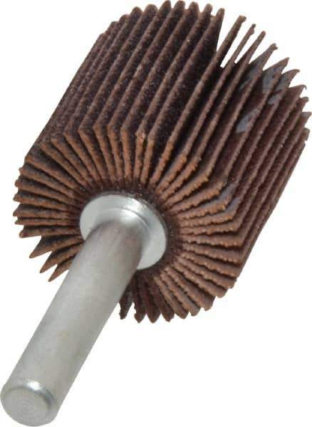Merit Abrasives - 1" Diam x 1" Face Width, Fine Aluminum Oxide Coated Mounted Flap Wheel - 1/4" Shank Mount, 120 Grit, Cloth Backing, 30,000 Max RPM - Eagle Tool & Supply