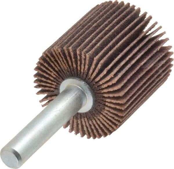 Merit Abrasives - 1" Diam x 1" Face Width, Very Fine Aluminum Oxide Coated Mounted Flap Wheel - 1/4" Shank Mount, 180 Grit, Cloth Backing, 30,000 Max RPM - Eagle Tool & Supply