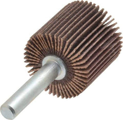 Merit Abrasives - 1" Diam x 1" Face Width, Very Fine Aluminum Oxide Coated Mounted Flap Wheel - 1/4" Shank Mount, 180 Grit, Cloth Backing, 30,000 Max RPM - Eagle Tool & Supply