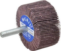 Merit Abrasives - 2" Diam x 1" Face Width, Medium Aluminum Oxide Coated Mounted Flap Wheel - 1/4" Shank Mount, 80 Grit, Cloth Backing, 25,000 Max RPM - Eagle Tool & Supply