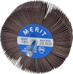 Merit Abrasives - 3" Diam x 1" Face Width, Very Fine Aluminum Oxide Coated Mounted Flap Wheel - 1/4" Shank Mount, 180 Grit, Cloth Backing, 20,000 Max RPM - Eagle Tool & Supply