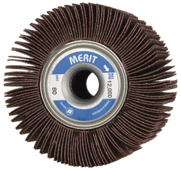 Merit Abrasives - 3-1/2" Diam, 80 Grit Ceramic Unmounted Flap Wheel - 5/8" Hole, 2" Wide, Coated, Medium Grade, 12,000 Max RPM , Cloth Backing - Eagle Tool & Supply
