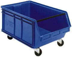 Quantum Storage - 300 Lb. Load Capacity, 29" Deep, Blue Polyethylene Hopper Stacking Bin - 14-7/8" High x 18-3/8" Wide x 29" Long - Eagle Tool & Supply