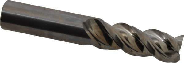 Niagara Cutter - 1/2", 1-1/4" LOC, 1/2" Shank Diam, 3" OAL, 3 Flute, Solid Carbide Square End Mill - Single End, Uncoated, Spiral Flute, 45° Helix, Centercutting, Right Hand Cut, Right Hand Flute, Series A345 - Eagle Tool & Supply