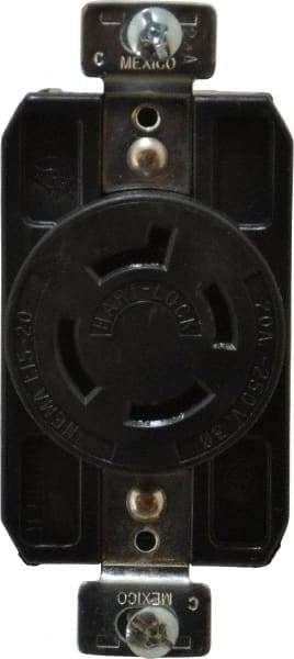 Cooper Wiring Devices - 250 VAC, 20 Amp, L15-20R NEMA, Self Grounding Receptacle - 3 Poles, 4 Wire, Female End, Black - Eagle Tool & Supply