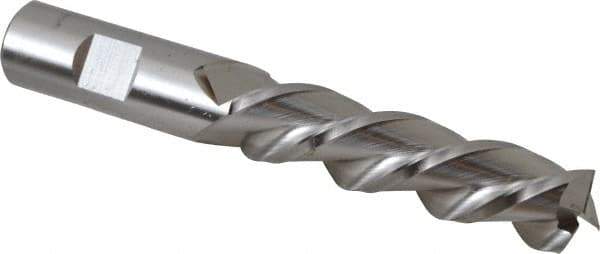 Cleveland - 3/4", 3" LOC, 3/4" Shank Diam, 5-1/4" OAL, 3 Flute, Powdered Metal Square End Mill - Single End, Uncoated, Spiral Flute, 42° Helix, Centercutting, Left Hand Cut, Left Hand Flute, Series PM-539L - Eagle Tool & Supply