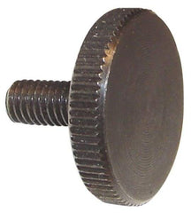 Morton Machine Works - M8x1.25 Knurled Shoulderless Grade C-1018 Steel Thumb Screw - 36mm OAL, 30mm Head Diam x 6mm Head Height, Black Oxide Finish - Eagle Tool & Supply