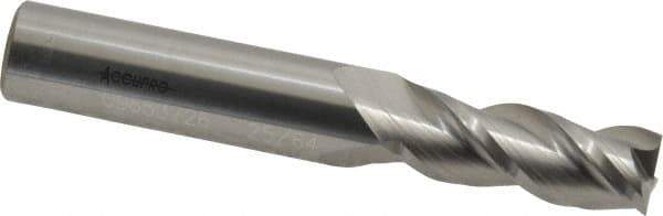 Accupro - 25/64", 1" LOC, 7/16" Shank Diam, 2-3/4" OAL, 3 Flute, Solid Carbide Square End Mill - Single End, Uncoated, Spiral Flute, 40° Helix, Centercutting, Right Hand Cut, Right Hand Flute - Eagle Tool & Supply