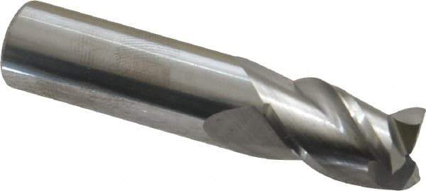 Accupro - 7/16", 5/8" LOC, 7/16" Shank Diam, 2" OAL, 3 Flute, Solid Carbide Square End Mill - Single End, Uncoated, Spiral Flute, 40° Helix, Centercutting, Right Hand Cut, Right Hand Flute - Eagle Tool & Supply