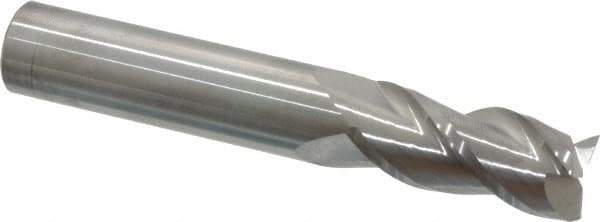 Accupro - 9/16", 1-1/4" LOC, 9/16" Shank Diam, 3-1/2" OAL, 3 Flute, Solid Carbide Square End Mill - Single End, Uncoated, Spiral Flute, 40° Helix, Centercutting, Right Hand Cut, Right Hand Flute - Eagle Tool & Supply