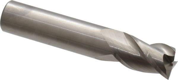 Accupro - 9/16", 7/8" LOC, 9/16" Shank Diam, 3" OAL, 3 Flute, Solid Carbide Square End Mill - Single End, Uncoated, Spiral Flute, 40° Helix, Centercutting, Right Hand Cut, Right Hand Flute - Eagle Tool & Supply