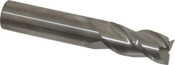 Accupro - 5/8", 1-1/4" LOC, 5/8" Shank Diam, 3-1/2" OAL, 3 Flute, Solid Carbide Square End Mill - Single End, Uncoated, Spiral Flute, 40° Helix, Centercutting, Right Hand Cut, Right Hand Flute - Eagle Tool & Supply