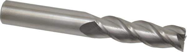Accupro - 5/8", 2-1/8" LOC, 5/8" Shank Diam, 4-5/8" OAL, 3 Flute, Solid Carbide Square End Mill - Single End, Uncoated, Spiral Flute, 40° Helix, Centercutting, Right Hand Cut, Right Hand Flute - Eagle Tool & Supply