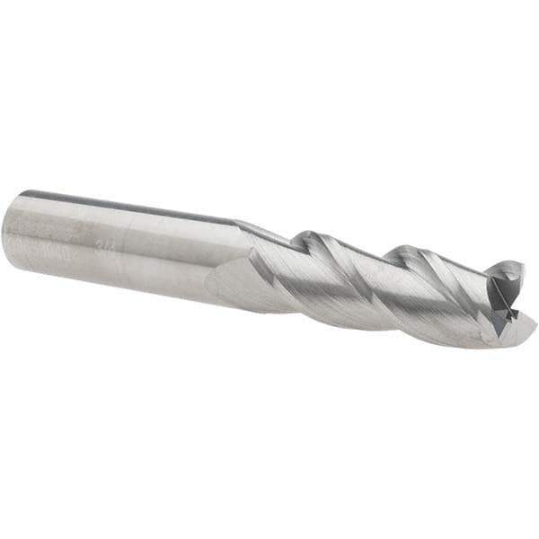Accupro - 3/4", 2-1/4" LOC, 3/4" Shank Diam, 5" OAL, 3 Flute, Solid Carbide Square End Mill - Single End, Uncoated, Spiral Flute, 40° Helix, Centercutting, Right Hand Cut, Right Hand Flute - Eagle Tool & Supply
