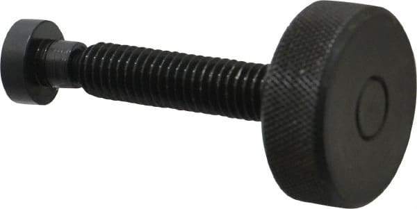 Gibraltar - 3/8-16 Knurled Shoulderless Swivel Pad Tip Grade C-12L14 Steel Thumb Screw - 2.55" OAL, 1-1/4" Head Diam x 7/16" Head Height, Black Oxide Finish - Eagle Tool & Supply
