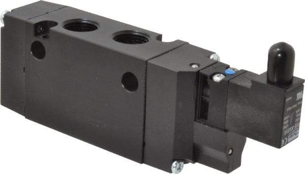 Parker - 3/8", 4-Way Body Ported Stacking Solenoid Valve - 120 VAC, 1.4 CV Rate, Air Return, 2.4" High x 5.78" Long - Eagle Tool & Supply