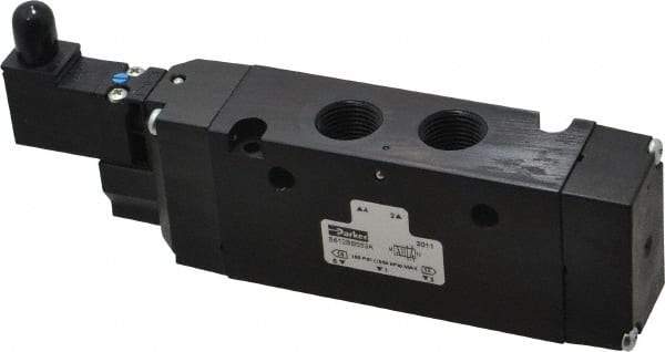 Parker - 3/8", 4-Way Body Ported Stacking Solenoid Valve - 120 VAC, 2.7 CV Rate, Air Return, 2.4" High x 6.67" Long - Eagle Tool & Supply
