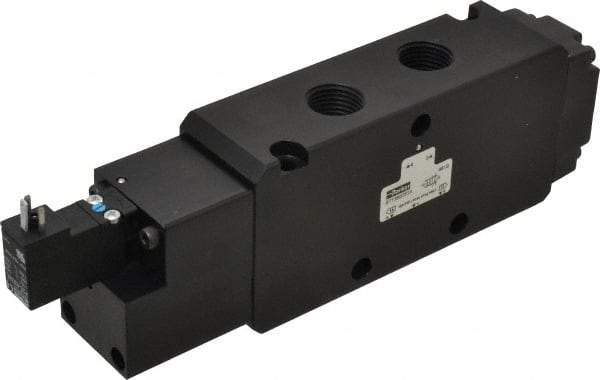 Parker - 1/2", 4-Way Body Ported Stacking Solenoid Valve - 120 VAC, 5.9 CV Rate, Air Return, 2.95" High x 9.13" Long - Eagle Tool & Supply