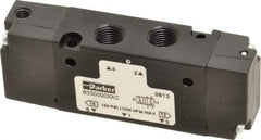 Parker - 1/8", 4-Way Body Ported Stacking Solenoid Valve - 0.75 CV Rate, Air Return, 1.13" High x 2.65" Long - Eagle Tool & Supply