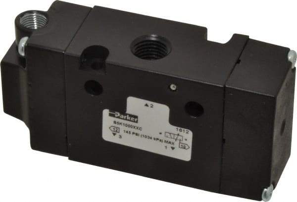 Parker - 1/4", 3-Way Body Ported Stacking Solenoid Valve - 1.4 CV Rate, Air Return, 1.89" High x 3.88" Long - Eagle Tool & Supply