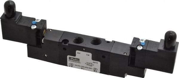 Parker - 1/8", 4-Way Body Ported Stacking Solenoid Valve - 24 VDC, 0.75 CV Rate, 2.14" High x 6.44" Long - Eagle Tool & Supply