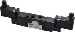 Parker - 1/8", 4-Way Body Ported Stacking Solenoid Valve - 24 VDC, 0.75 CV Rate, 2.14" High x 6.44" Long - Eagle Tool & Supply
