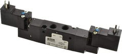 Parker - 1/8", 4-Way Body Ported Stacking Solenoid Valve - 24 VDC, 0.6 CV Rate, 2.14" High x 6.44" Long - Eagle Tool & Supply
