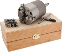 Bison - 3 Jaws, 3" Diam, Self Centering Manual Lathe Chuck - 2MT Mount Spindle, 4,000 Max RPM, 0.98" Through Hole Diam, Cast Iron - Eagle Tool & Supply